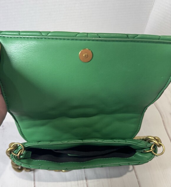 ZARA Shoulder Bag Mini Kelly Green Gold Chunky Strap Vegan Leather Inside Pocket - Picture 4 of 8